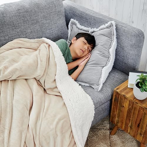 King-California King Plush Reversible Bed Blanket, Brown O55234