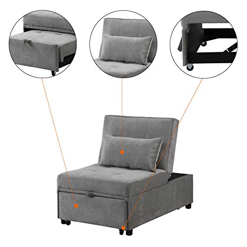 Faux Leather Convertible Sofa Bed with Pillow O26301