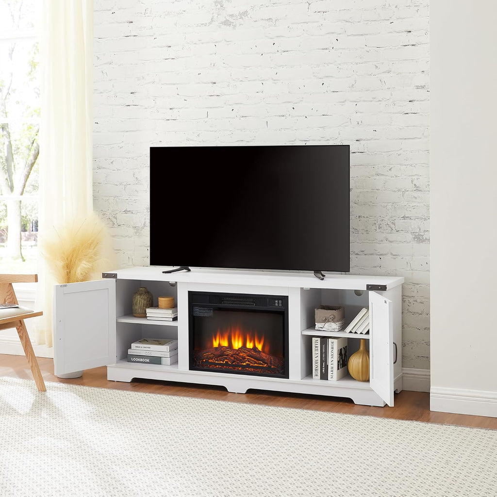 HOUAGI Modern Farmhouse Fireplace TV Stand for TVs Up to 70" White B251