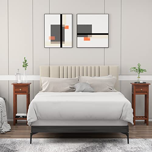 GORELAX Narrow End Table, Tall Nightstand with Drawer & Shelf, Anti-Tipping Device, White X723