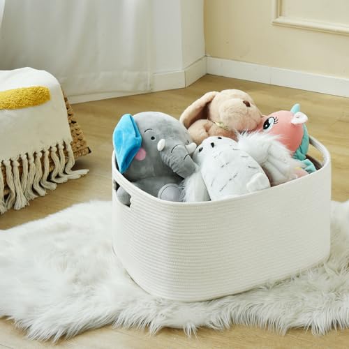Large Blanket Basket, Rectangle Woven Cotton Rope Storage Basket K150