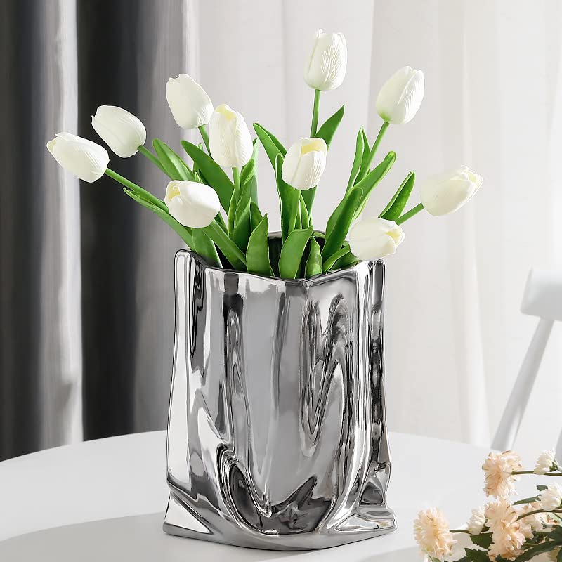 Sliver Ceramic Vase 7.9 Inch Minimalist Nordic Home Decor C97267