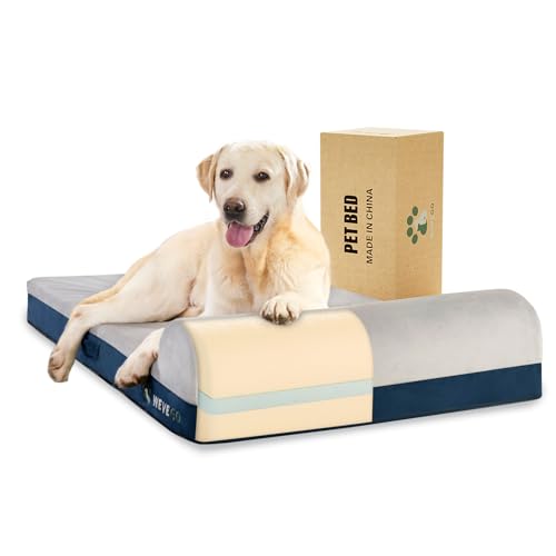Large Dog Bed, Orthopedic Dog Bed 7.87-inch Thick Gel Memory Foam with Pillow, Durable Flannel Fabric and Removable Cover & Waterproof Liner Dog Beds Large Sized Dog, Supportive for Large Dogs