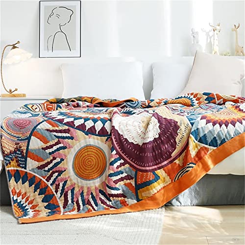 Boho Throw Blanket for Couch Sofa Bed Decor, 100% Cotton, 78x90 inches N267716