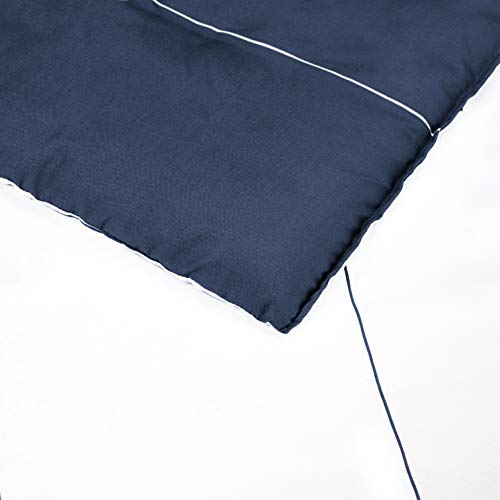 Amazon Basics 7-Piece Reversible Microfiber Bed-in-a-Bag, Full/Queen, Navy Stripe J98606