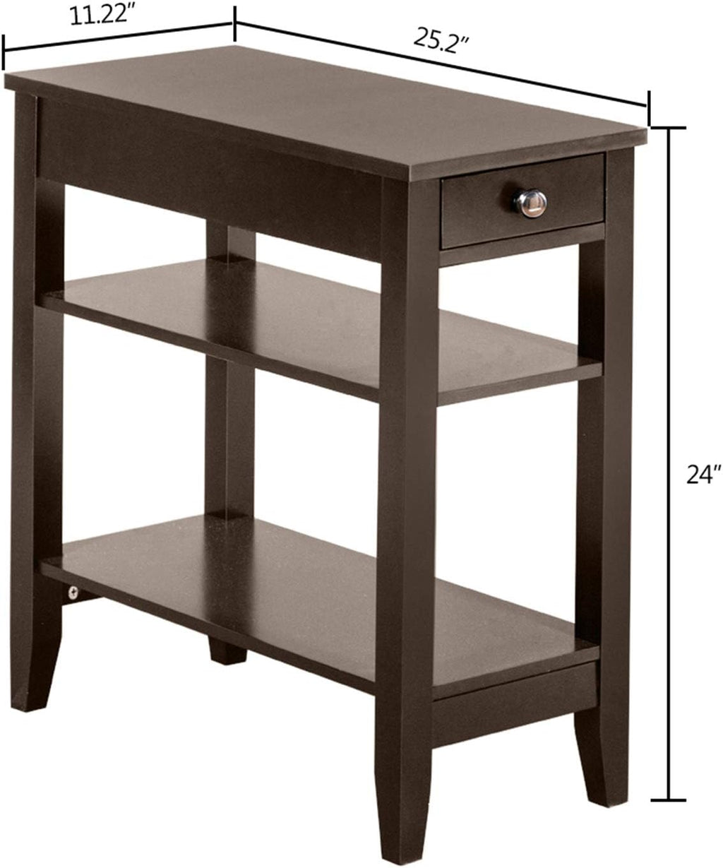 Brown End Table with Drawer and 2-Tier Storage Shelves T491