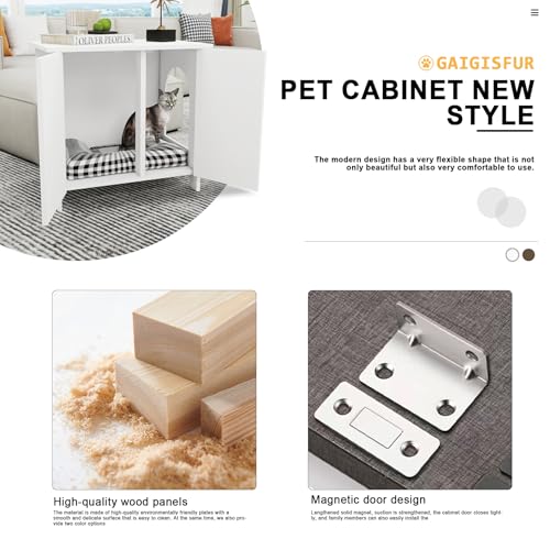 Cat Litter Box Furniture with Removable Divider, Wooden Cat House (White) D8688