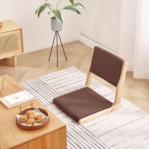 Tatami Chair Foldable Floor Seat with Cushion, Wood Grey W54308