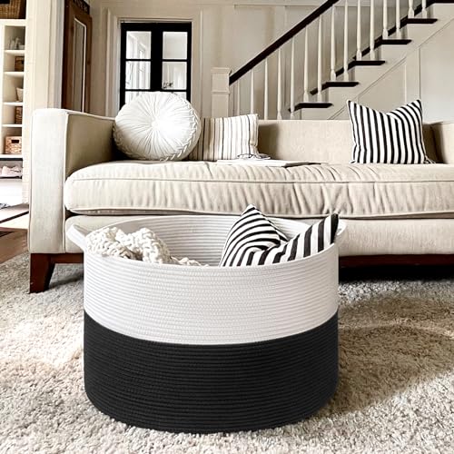INDRESSME Large Cotton Rope Storage Basket with Handles, 90L Grey A656