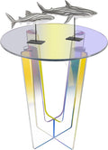 Acrylic Side Table, Acrylic Coffee Table Iridescent Rectangle Coffee Tables, Modern Center Storage Shelf End Tables, Geometric Furniture Unit for Living Room, Home Office, Studio, Apartment
