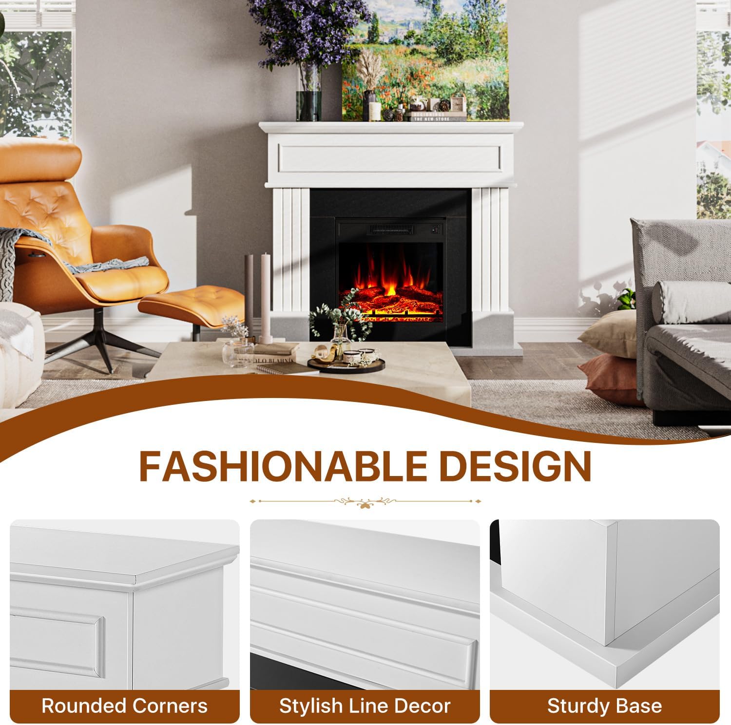 Electric Fireplace with 43" Mantel, Freestanding TV Stand, 1500W Heater D6037