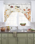 Fall Flower Bird Swag Valance Kitchen Curtains, Rod Pocket Valance Curtain Panels for Bedroom Living Room Bathroom Cafe Windows, Farmhouse French Country Eucalyptus Leaves 56''x36''