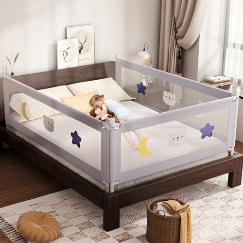 Bed Rail for Toddlers - Toddler Bed Rails with Double Child Lock - Bed Rail for Baby Kids with Pattern - Height Adjustment Guard Rails for Full Size Bed - 1 Pack, 54”