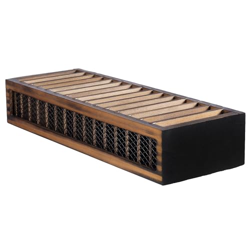Cassette Tape Storage Rack Tower, 16-Slot Rustic Burnt Wood Q5509