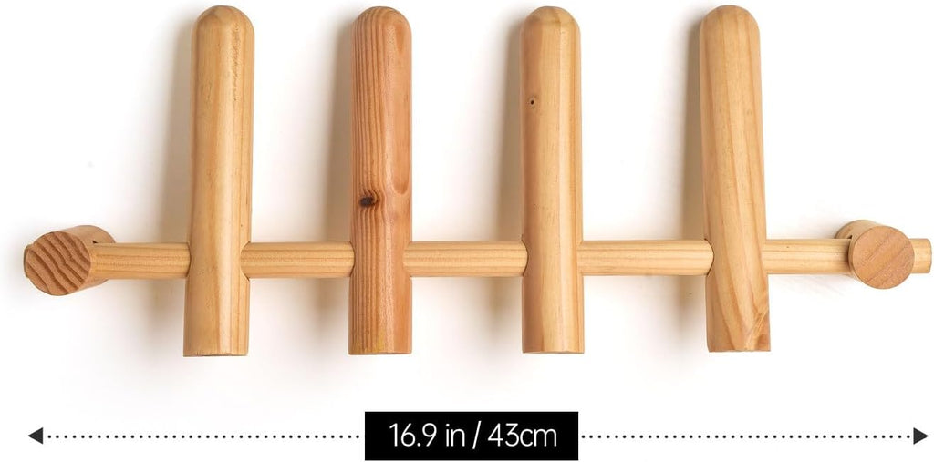 Wooden Wall Mounted Coat Rack with 4 Pegs for Entryway, Bedroom, Bathroom C98192