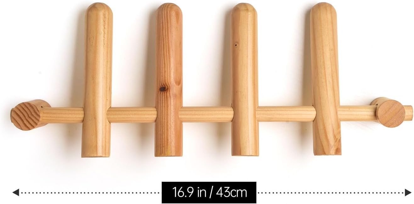 Wooden Wall Mounted Coat Rack with 4 Pegs for Entryway, Bedroom, Bathroom C98192