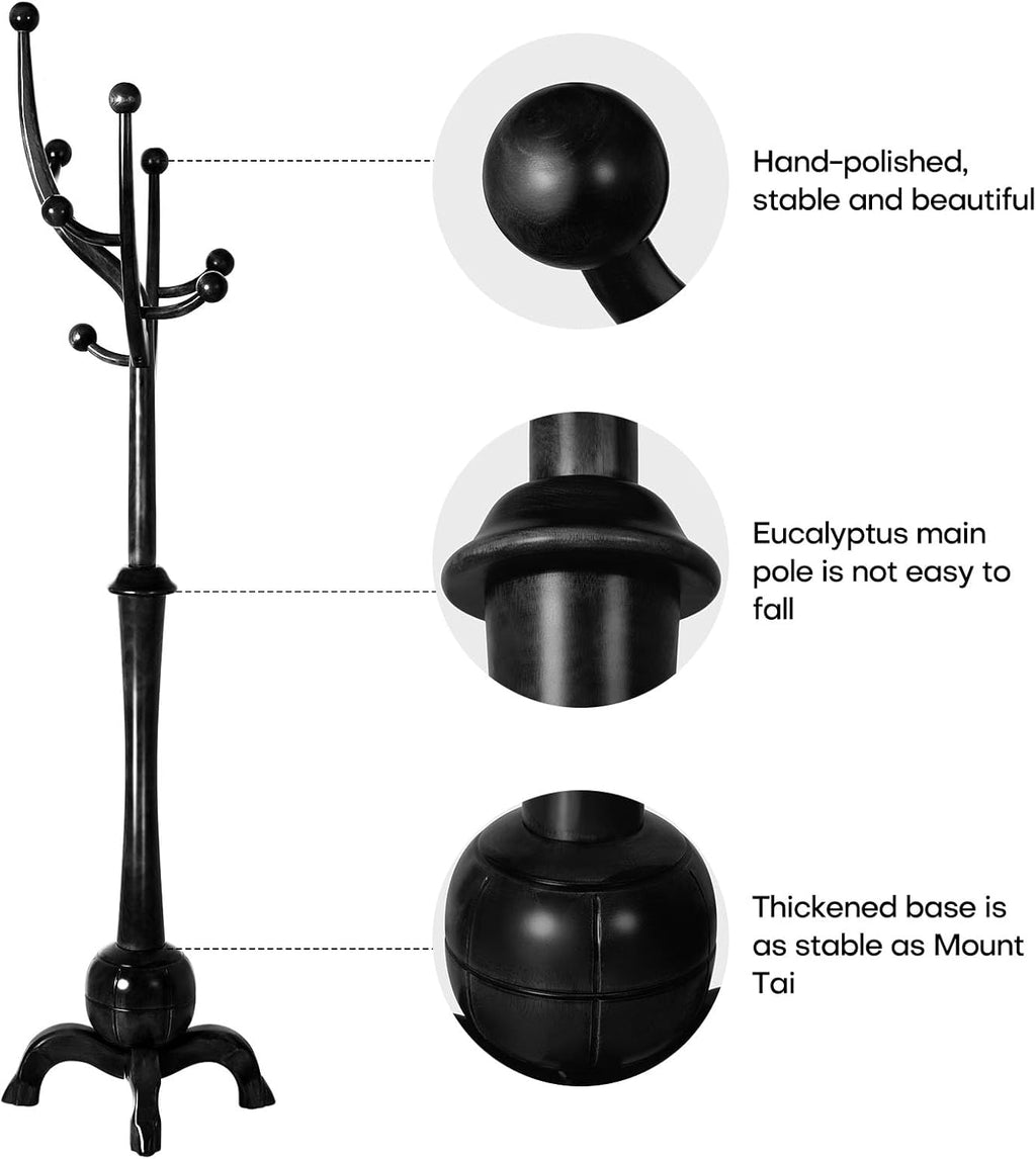 Heavy Duty Freestanding Wood Coat Rack with 8 Hooks, Black P4885
