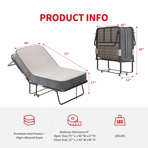 MUZZ Folding Bed with 5" Memory Foam Mattress for Adults Z696247