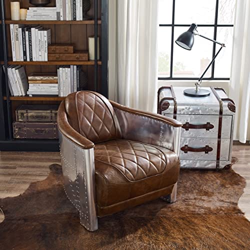 Volans Mid Century Modern Genuine Leather Accent Arm Chair, Lightbrown N2054