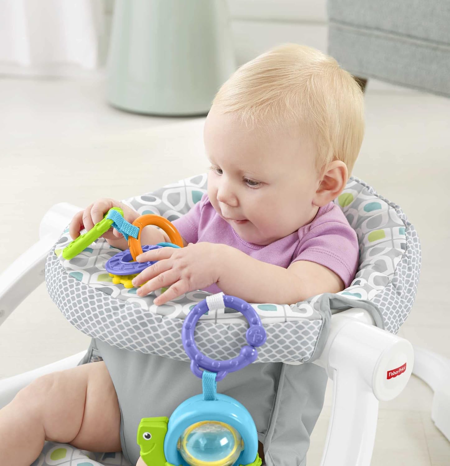 Fisher-Price Portable Baby Chair Sit-Me-Up Floor Seat with Developmental Toys, Honeydew Drop D976