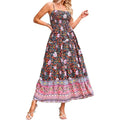 Women Spaghetti Strap Colorful Graphic Maxi Dresses Print A Line Swing Long Cami Dress Boho Beach Vacation Sundress