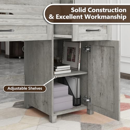 Farmhouse 47'' Executive Desk with 3 Drawers and 2 Cabinets, Gray Oak D1314