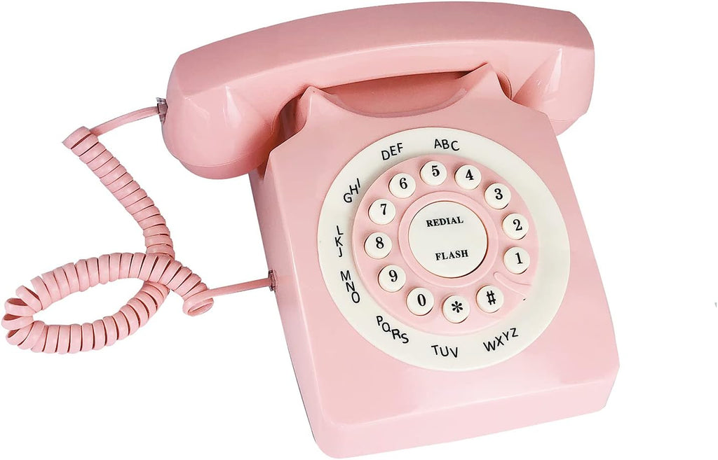 Pink Retro Rotary Landline Telephone for Home Office H451