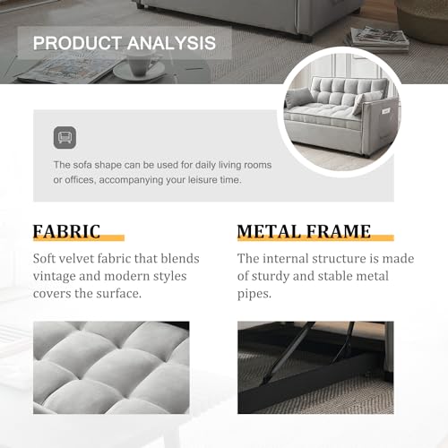 Convertible Sleeper Sofa Bed, Velvet Futon Couch with Adjustable Backrest, Beige K619012