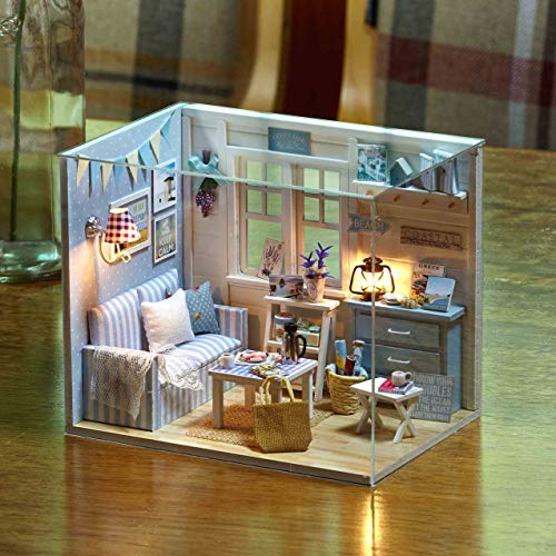 TuKIIE DIY Miniature Dollhouse Kit with Furniture, 1:24 Scale Wooden Doll House I58821