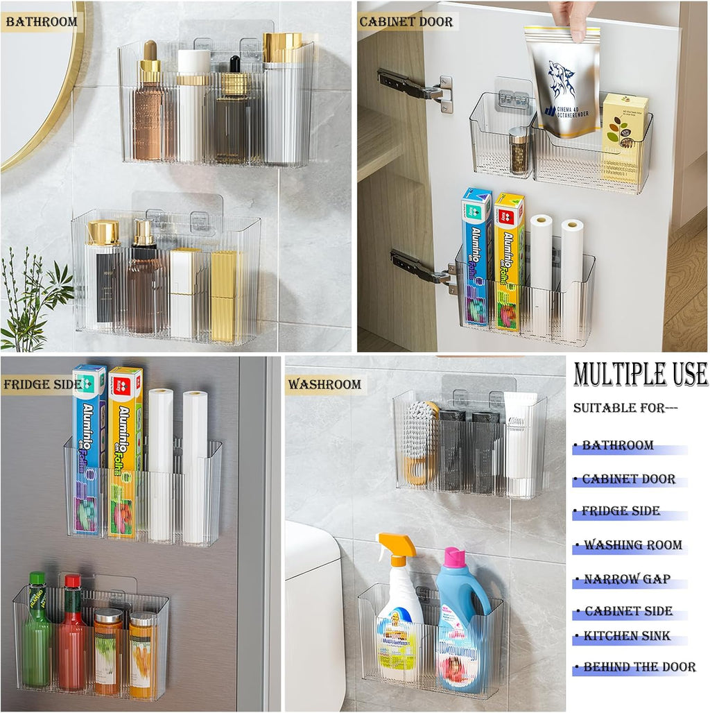 2 Pack Adhesive Cabinet Door Organizer, Wall Mounted Storage Bins for Narrow Space, Clear V226
