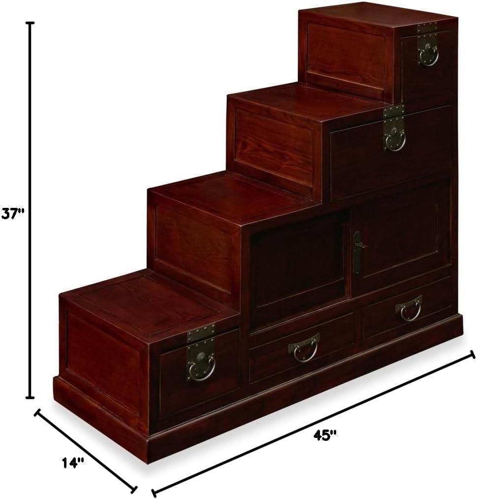 ChinaFurnitureOnline Japanese Style Elmwood Petite Step Tansu Chest - Dark Cherry E59836