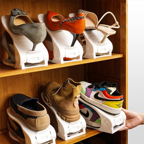 Shoe Slots Organizer 16PCS Adjustable Double Layer Stack Shoe Rack, White N381980
