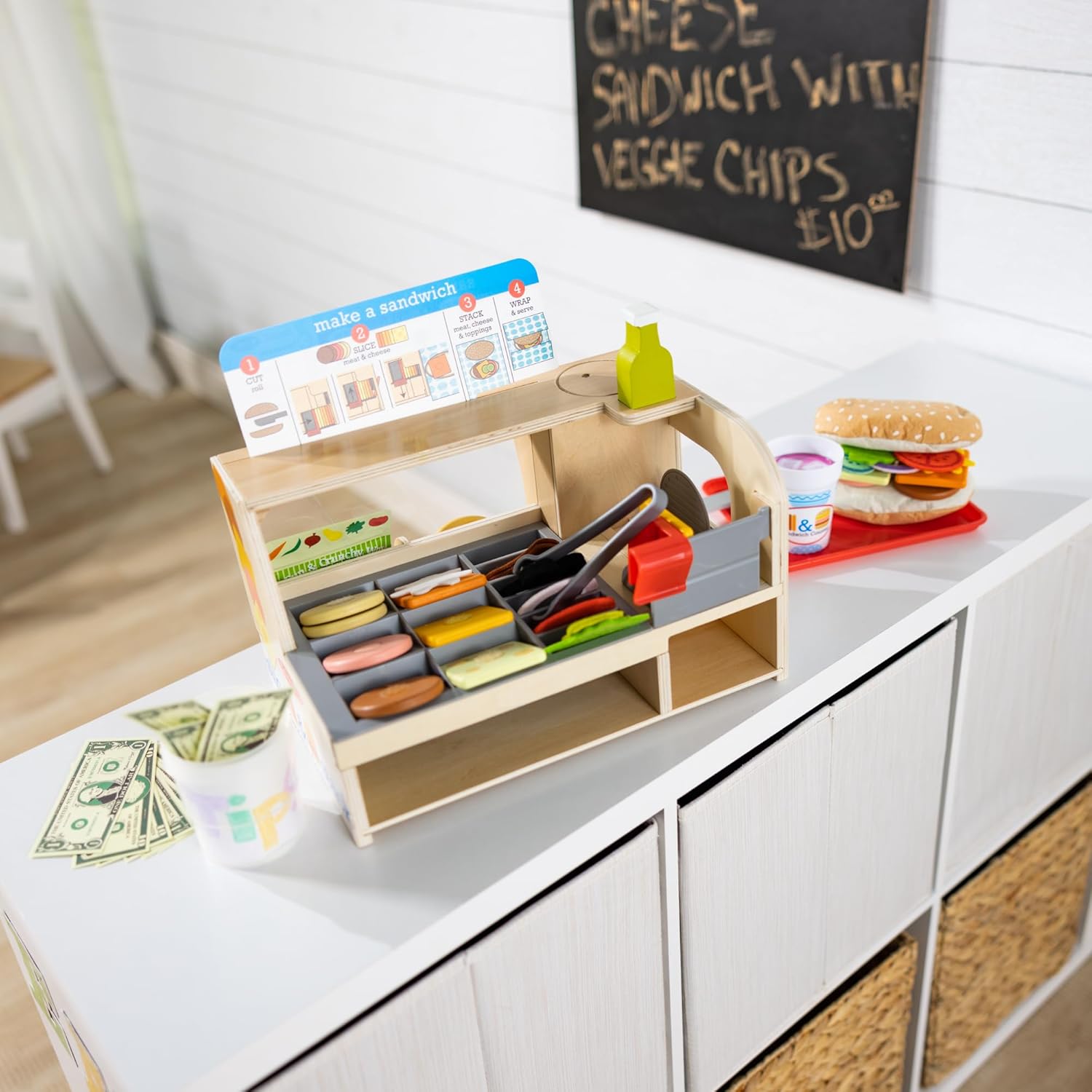 Melissa & Doug Wooden Slice & Stack Sandwich Counter with Deli Slicer M8390