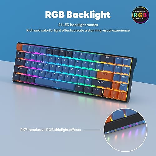 RK ROYAL KLUDGE RK71 Mechanical Gaming Keyboard, 70% Hot Swappable, 2.4G/Bluetooth/USB-C K65457