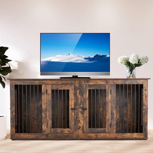 Wooden Double Dog Crate Furniture with Divider for 2 Rooms S291