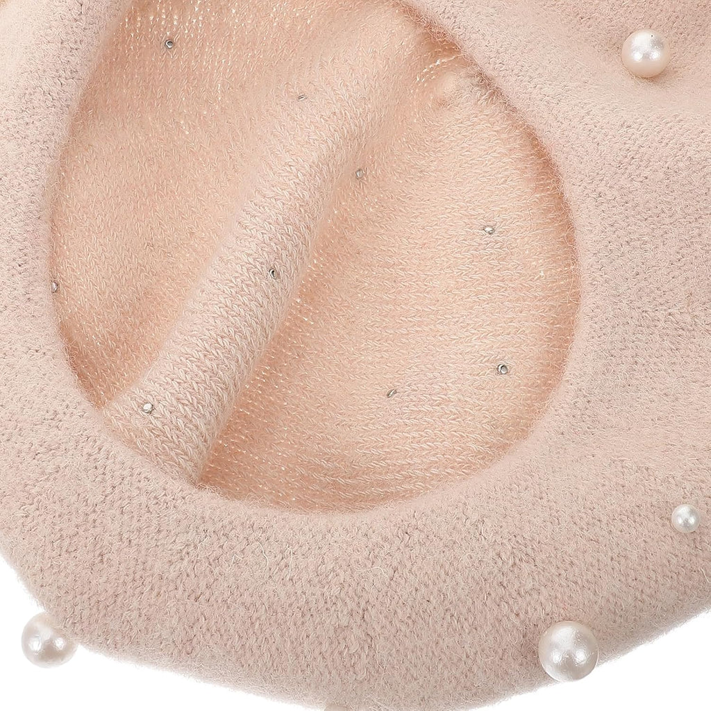 Beret Pearl Autumn Winter Cashmere Starry Beaded Wool Beret Beige V148989