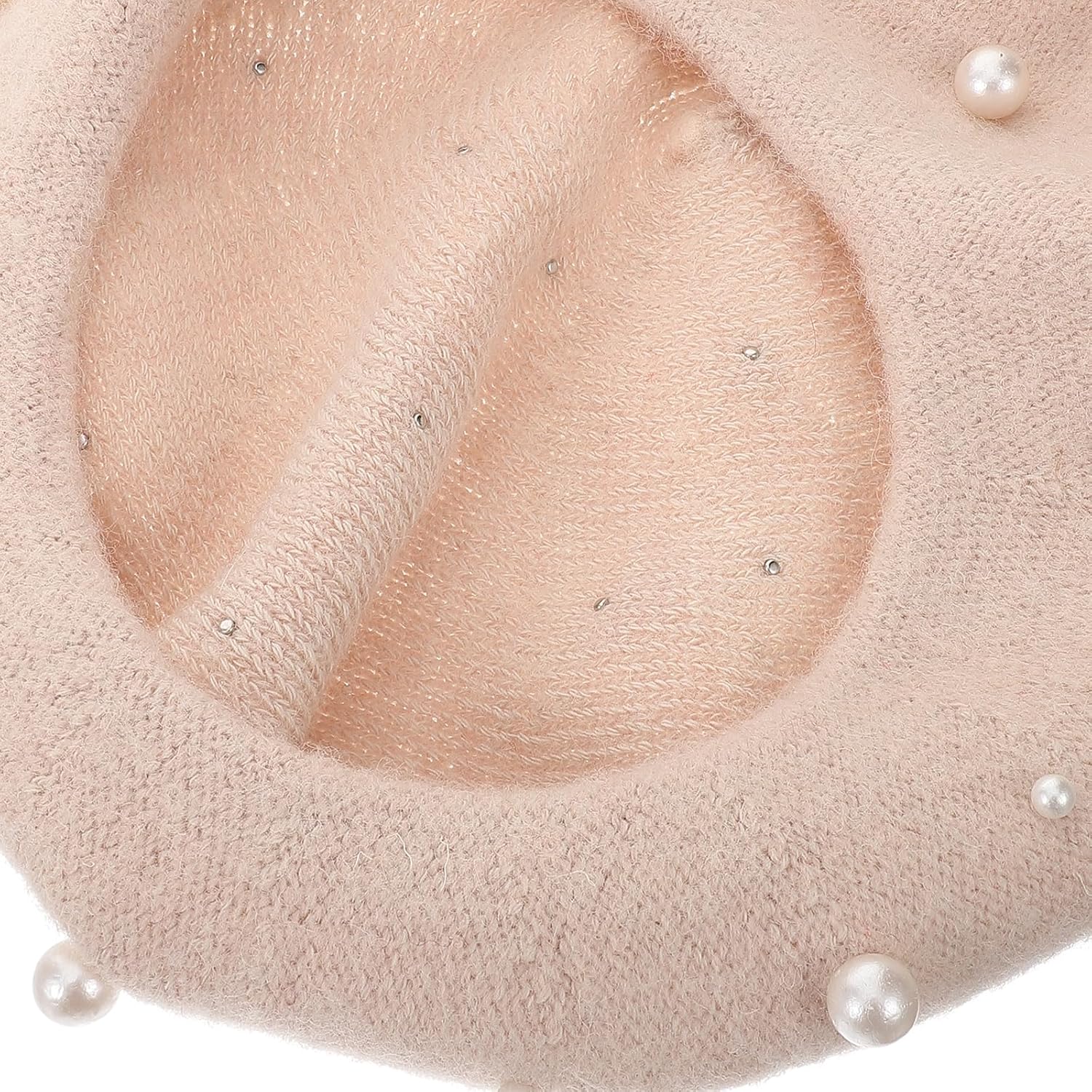 Beret Pearl Autumn Winter Cashmere Starry Beaded Wool Beret Beige V148989