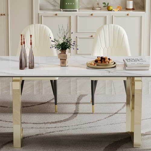 63 inch Glass Dining Table with Clear Rectangular Top and Gold Metal Legs Z19670