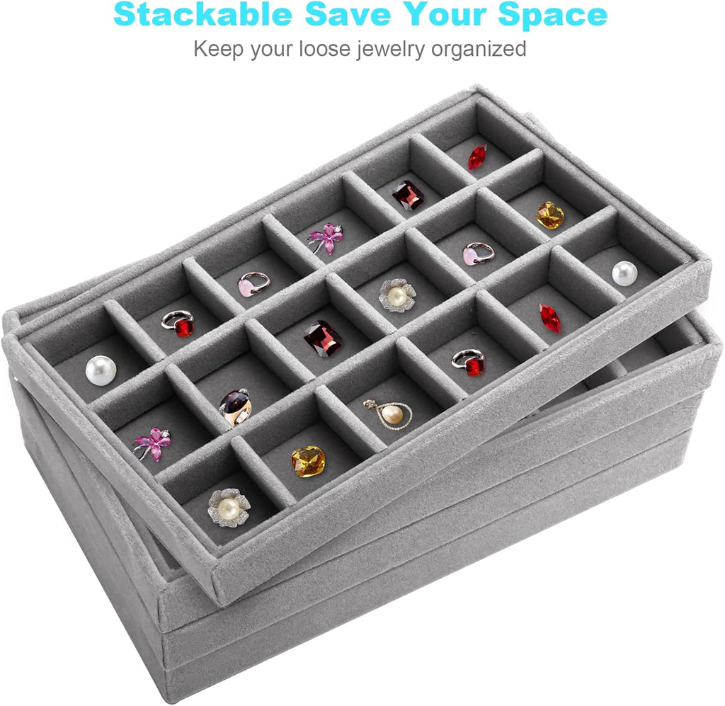 Stackable Jewelry Organizer Trays for Drawers with Removable Dividers X49693