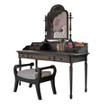 Makeup Table Vanity French Retro Solid Wood Dressing Table, Simple Bedroom Dressing Table, Small Apartment Dressing Table and Chair Combination Vanity Desk