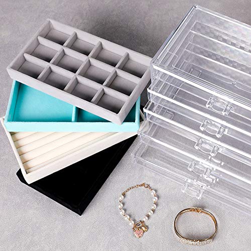 Frebeauty Extra Large Acrylic Jewelry Box 5 Layers Clear Organizer with 5 Drawers Purple C308