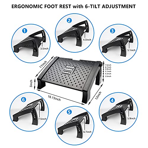 Adjustable Foot Rest for Under Desk, Ergonomic Foot Stool with Massage Rollers R2079