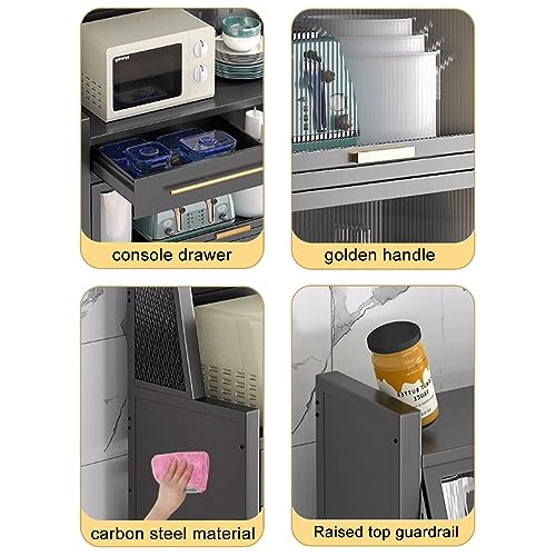 Kitchen Storage Cabinet with Drawers, Microwave Stand, Flip Door and Pegboard, Gray E3594
