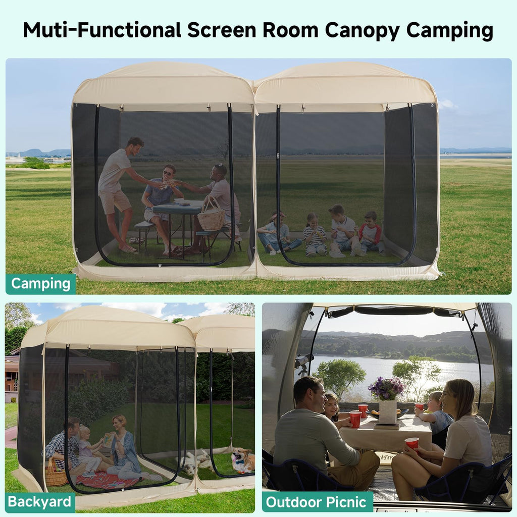 Alvantor Screen House Room 2 in 1 Pop Up Gazebo with Mesh Mosquito Netting, 12' x 7.5', Beige S93613