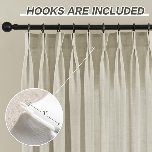 Taupe Linen Pinch Pleated Curtains 96 Inches Light Filtering for Living Room X6508