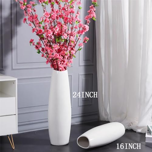 White Ceramic Tall Floor Vase 22.8 Inch for Living Room Decor L328