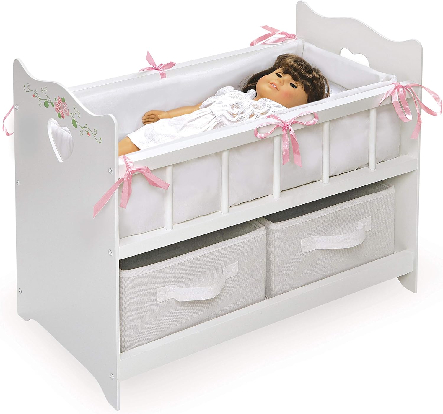 Badger Basket Toy Doll Bed with White Bedding for 20 inch Dolls C1977
