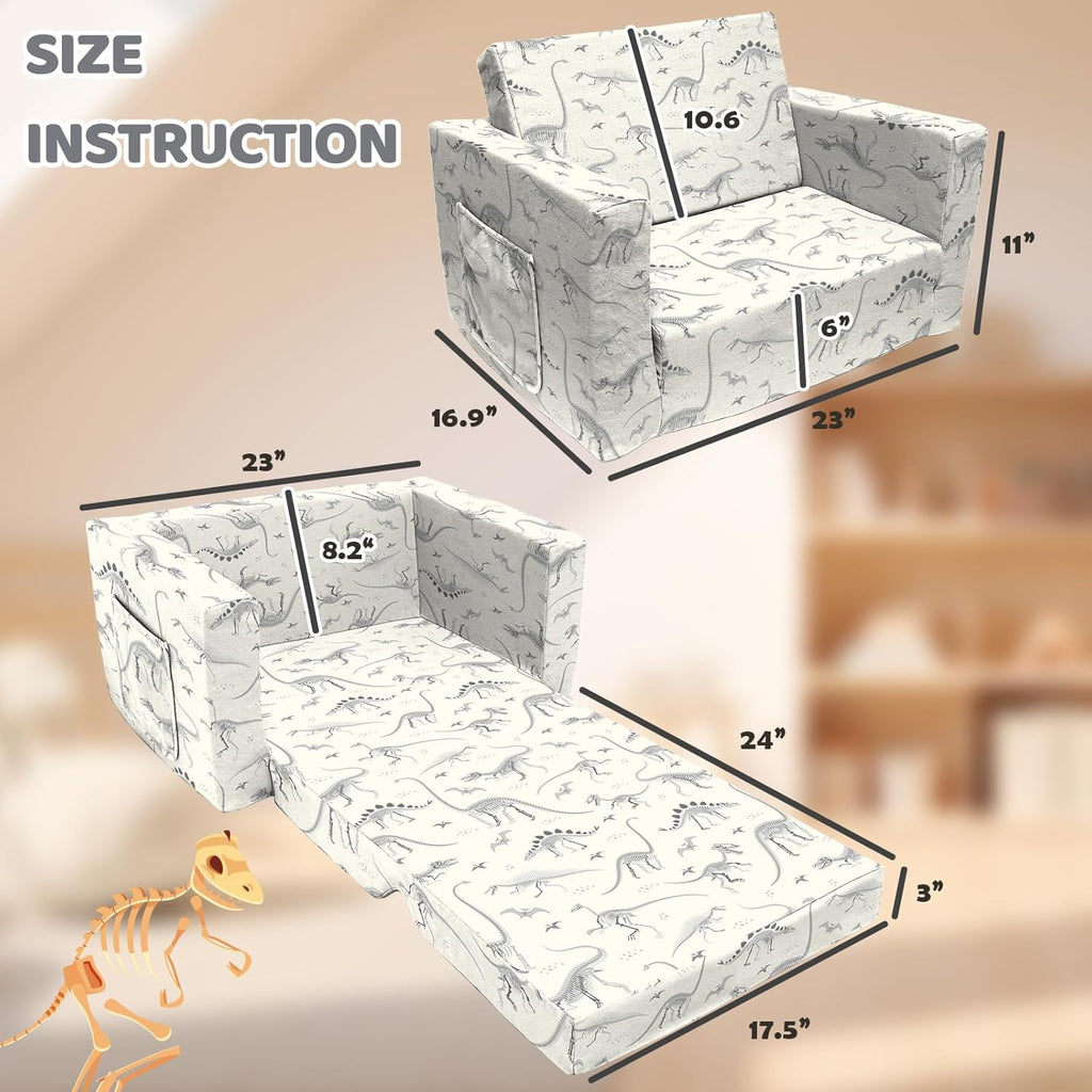 Convertible Kids Sofa Sleeper Bed with Dinosaur Print, 2 Seats Q6312