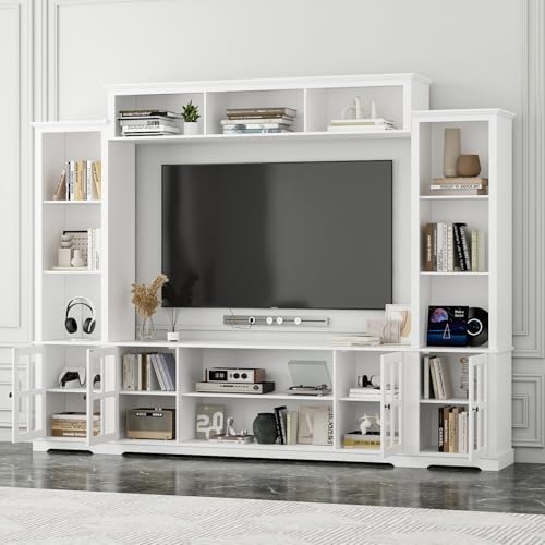 Farmhouse TV Stand with Storage, 102" Wall Unit Entertainment Center, Grey L995