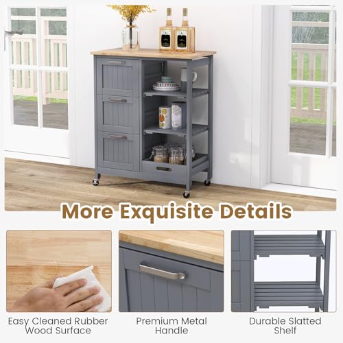 Kitchen Island Rolling Storage Cart with Drawers & Removable Tray S3893